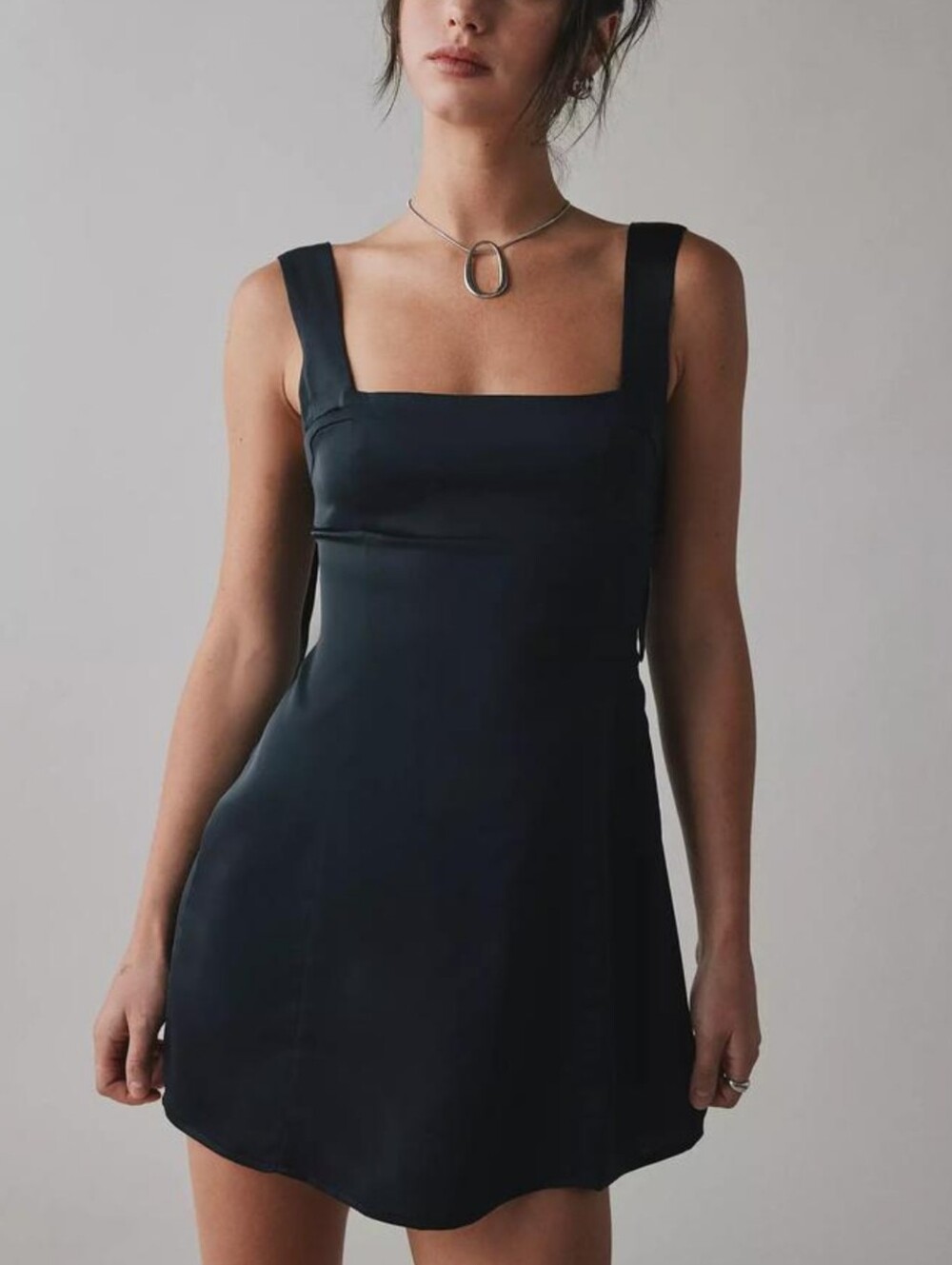 NWT Urban Outfitters Black Satin Double Bow Mini Dress